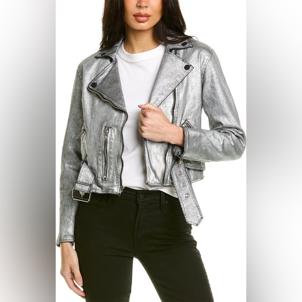 NWT Mother Denim The Moto Jacket Friday Night Freestyle in Metallica Silver